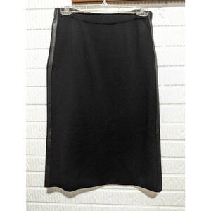 Escada Sport Women's Black Leather Stripe Each Side Wool Knit Skirt Size Small